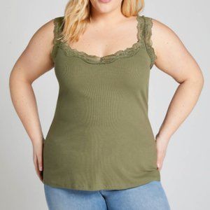 Lane Bryant 26/28 scalloped lace trim cami green